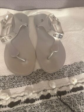 Michael Kors Metallic Silver T-Strap Jelly Sandals